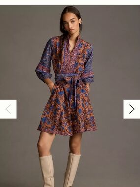Sue Sartor Flounce Shorty Dress 🌿 Anthropologie Block Print Boho Mini